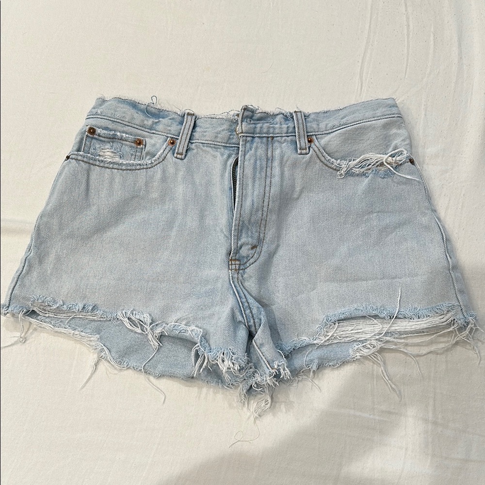Light Blue Distressed Denim Shorts
